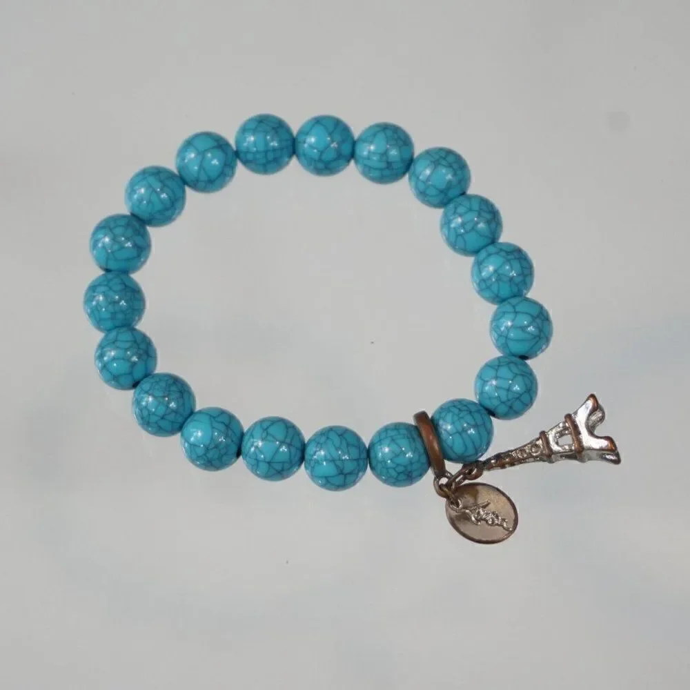 Lovisa Stretch Bracelet Blue Beads Eiffel Tower Charm